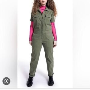 BP + WildFang UTILITY SHORT SLEEVE JUMPSUIT IN OLIVE